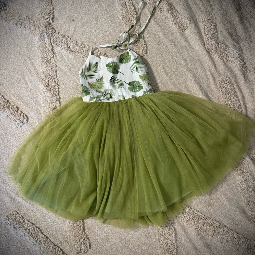 Green Leafy Kids Formal Dress